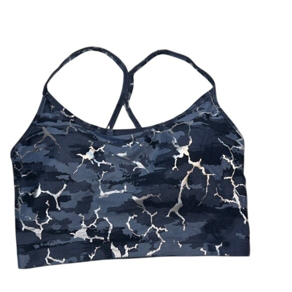 Marika Sport Bra Blue Ombre Crackle Foil Mid Impact NWT Women's Large MLB1143A